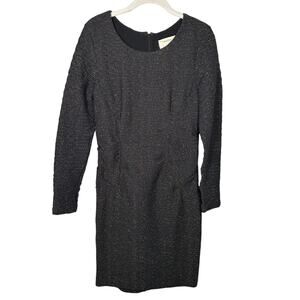 Nicole Miller Artelier Black & Gold Shimmer Long Sleeve Ruched Dress Women's 12